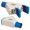 Adaptador industrial CEE-TAC Schuko de 2 pinos duplos com tampa.