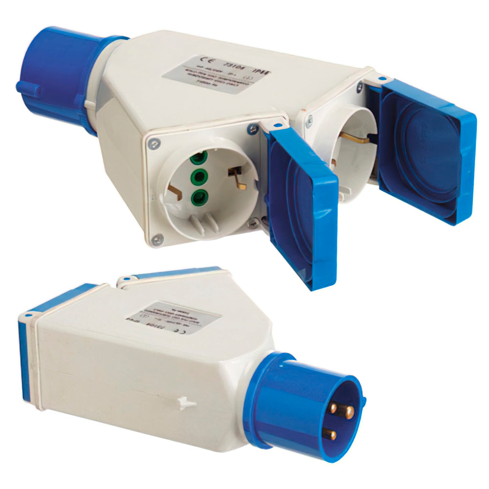 Adaptador industrial cetac schuko doble 2p con tapa