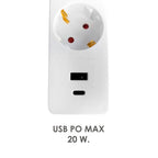 Base múltiple 3 tomas schucko y 2 tomas USB (a / c) con interruptor y toma de tierra
