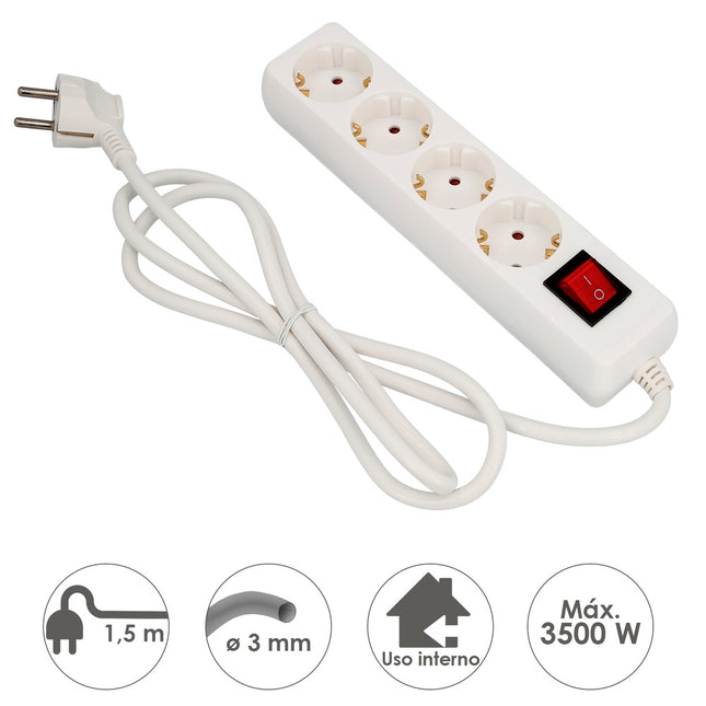 Base multiple  4 tomas con toma de tierra con interruptor