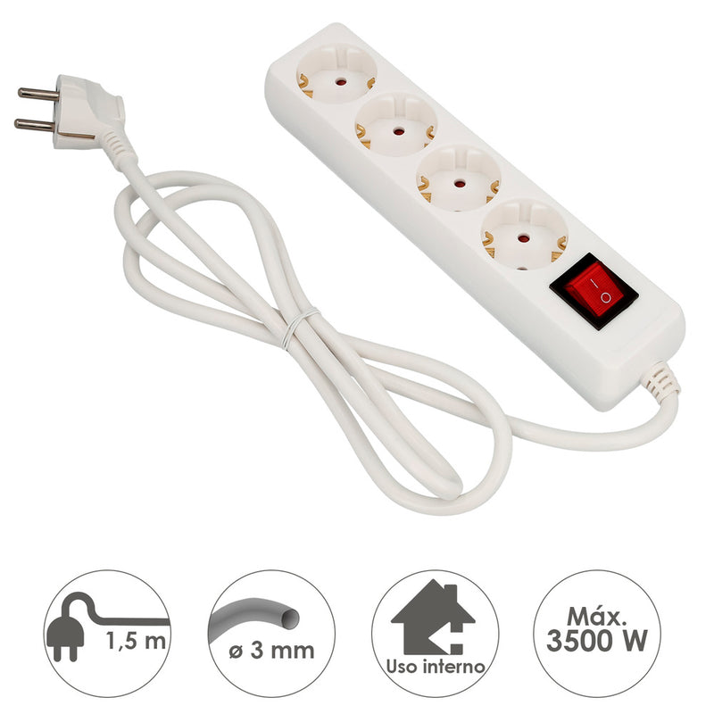 Base multiple  4 tomas con toma de tierra con interruptor