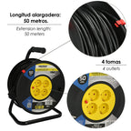 Extensible industrial 4 tomas 50 metros 3 x 1,5 mm con protección sobrecarga