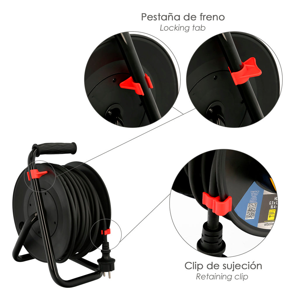 Extensible industrial 25 metros protección ip44 con tapas, extensible eléctrico, enrollacables, alargadera, cable extensible