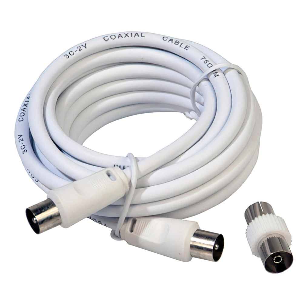 TV video extension male-male 3 meters / ø 9.5 mm with male-female adapter white