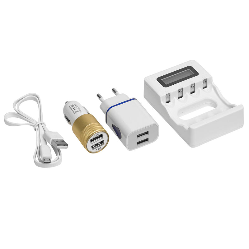 Cargador pilas aa y aaa para casa y coche | con lcd