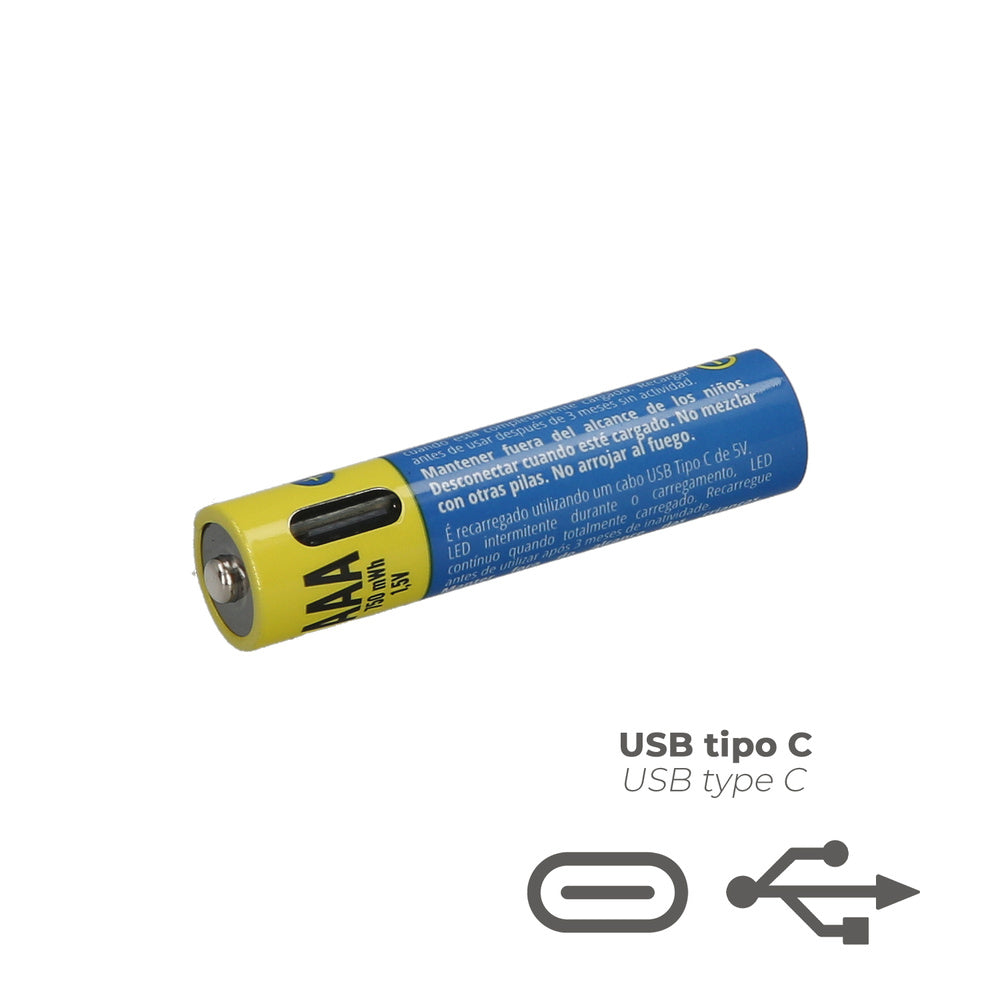 Pila litio recargable "aaa" 1,5v usb-c (4 unidades)