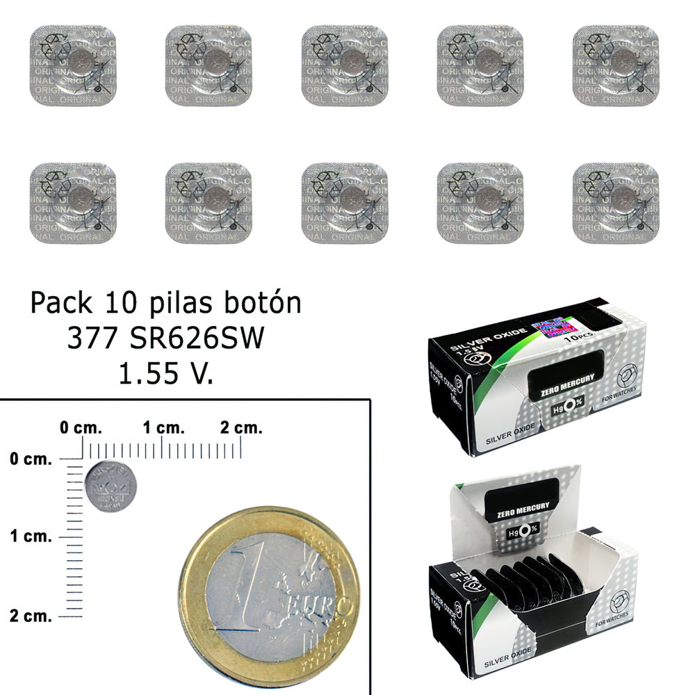 Pila botón oxido de plata 377 / sr626sw (caja 10 pilas)