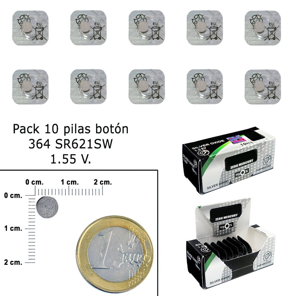 Pila botón oxido de plata 364 / sr621sw (caja 10 pilas)