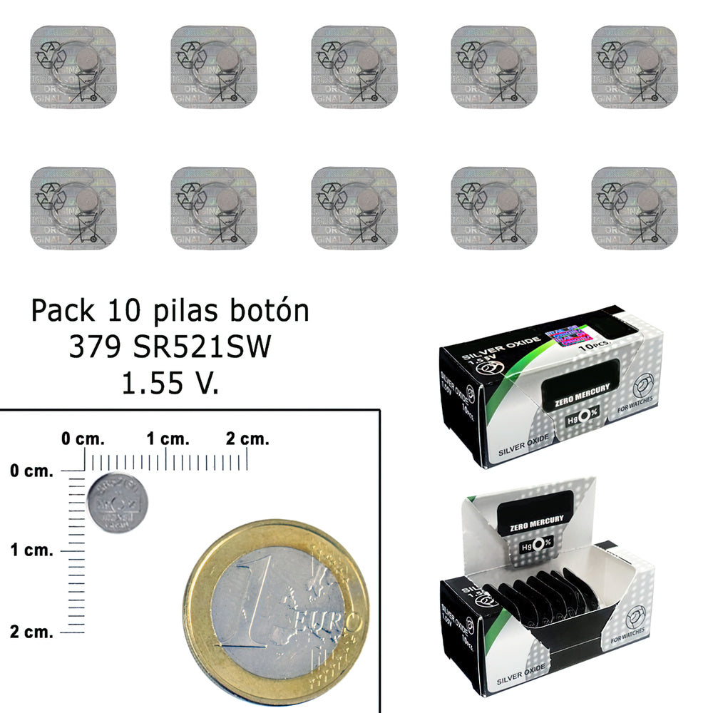 Pila botón oxido de plata 379 / sr521sw (caja 10 pilas)