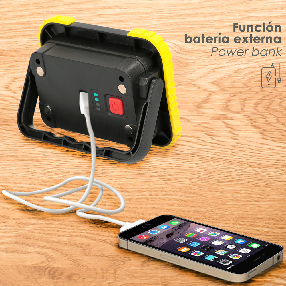 Lanterna de trabalho LED multifunções recarregável 2.000 mAh / 10 W / 500 lúmenes / 4 ímanes / Power Bank / Suporte 180º