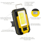 Lanterna LED profissional compacta emborrachada, bateria recarregável 500 lúmenes com função powerbank, íman, suporte e gancho