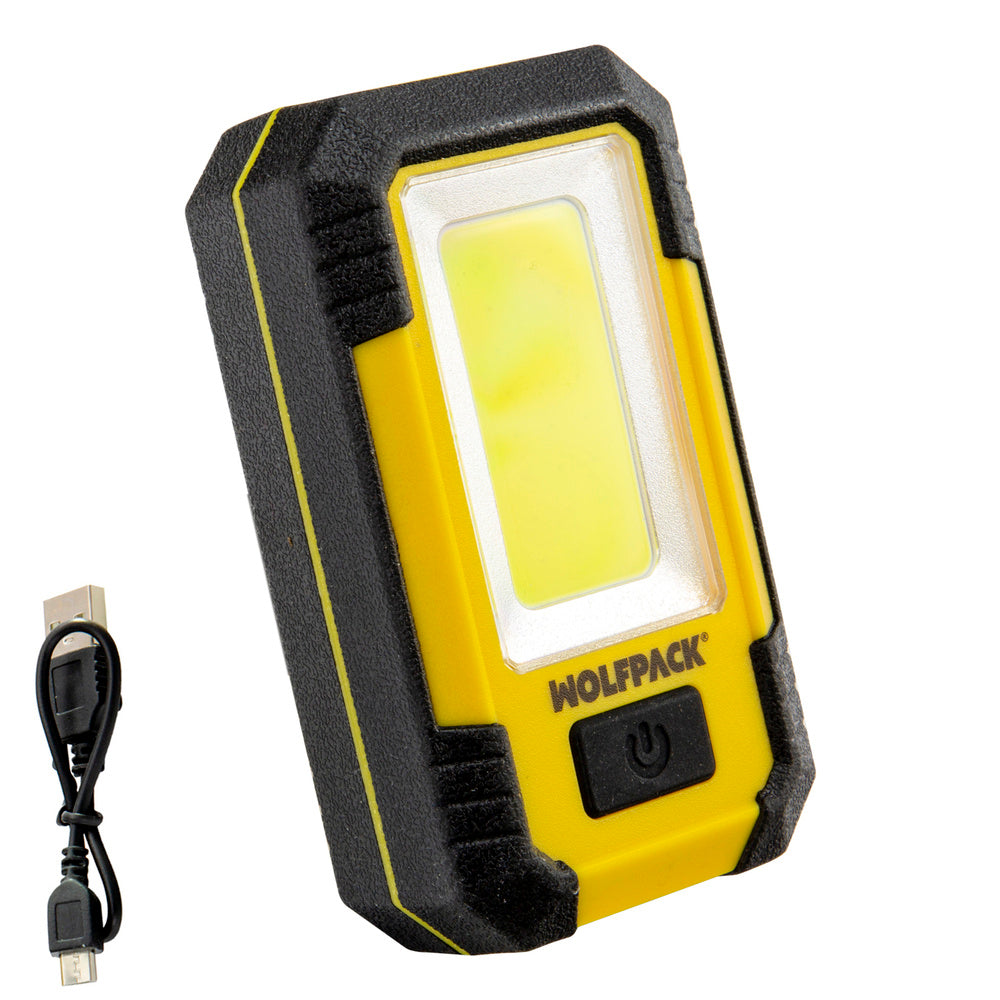Lanterna LED profissional compacta emborrachada, bateria recarregável 500 lúmenes com função powerbank, íman, suporte e gancho