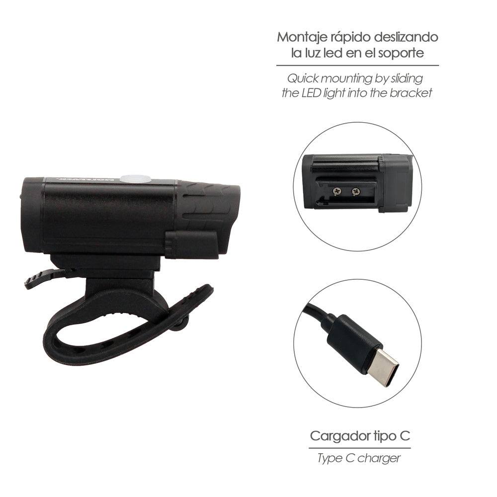 Luz led frontal para bicicleta / patinete 400 lúmenes (5 modos) batería recargable USB