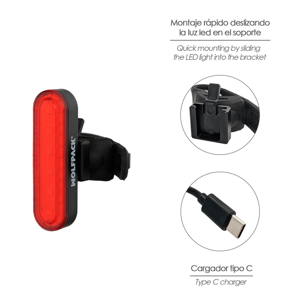 Luz led trasera para bicicleta / patinete 100 lúmenes (4 modos) batería recargable USB