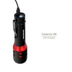 Mini rechargeable USB aluminum LED flashlight (1,200 mAh) 500 lumens 5 watts. With zoom function and holding clip