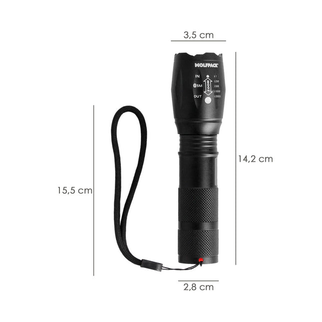 Linterna LED de mano aluminio a pilas (3 AAA) 300 lumenes 5 watt. con zoom