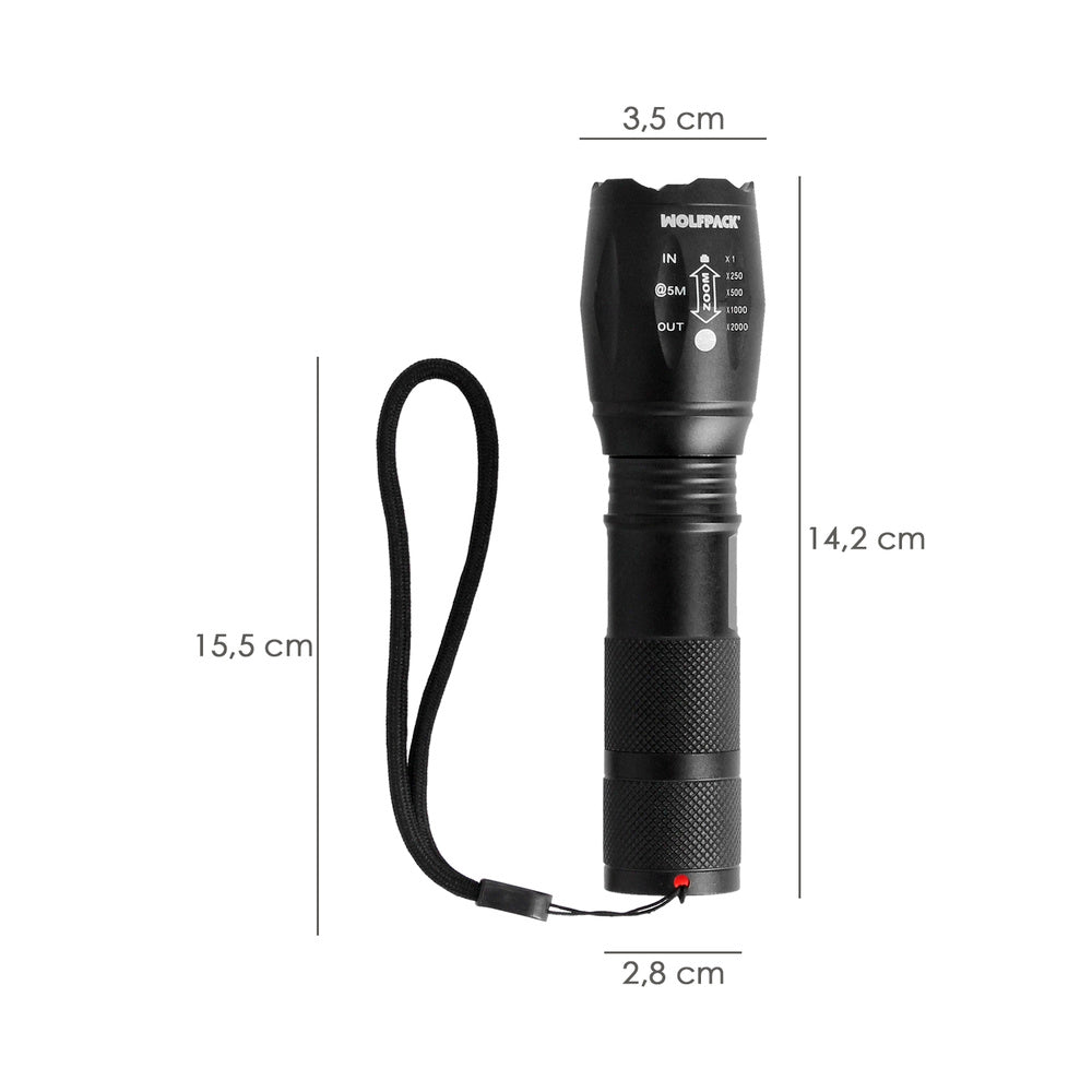 Aluminum handheld LED flashlight (3 AAA batteries) 300 lumens 5 watt. With zoom