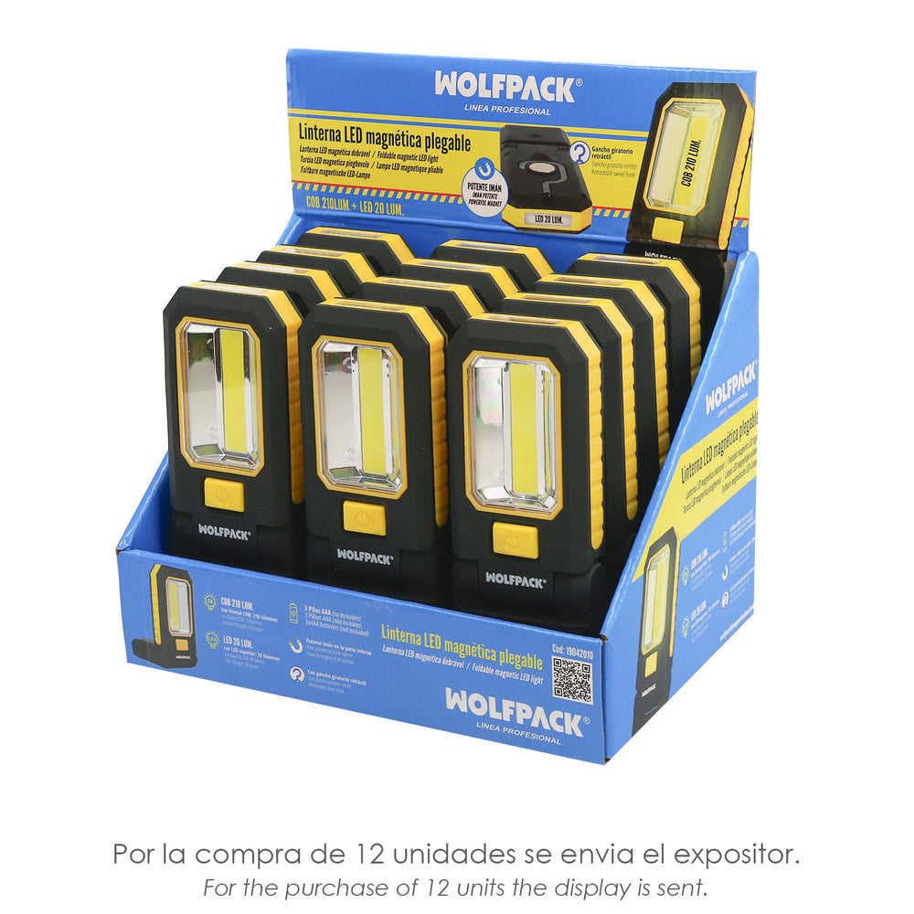 Lanterna LED profissional multifunções compacta, dobrável, a pilhas (3 AAA), 210 lúmenes, 2 modos de iluminação com íman e gancho