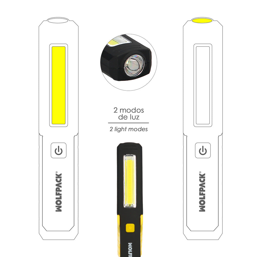 Lanterna led multifunções tipo caneta recarregável (900 mah) 200 lúmenes com íman, gancho e suporte ajustável.