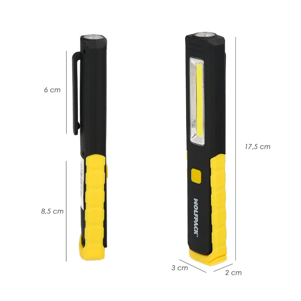 Lanterna led multifunções tipo caneta recarregável (900 mah) 200 lúmenes com íman, gancho e suporte ajustável.