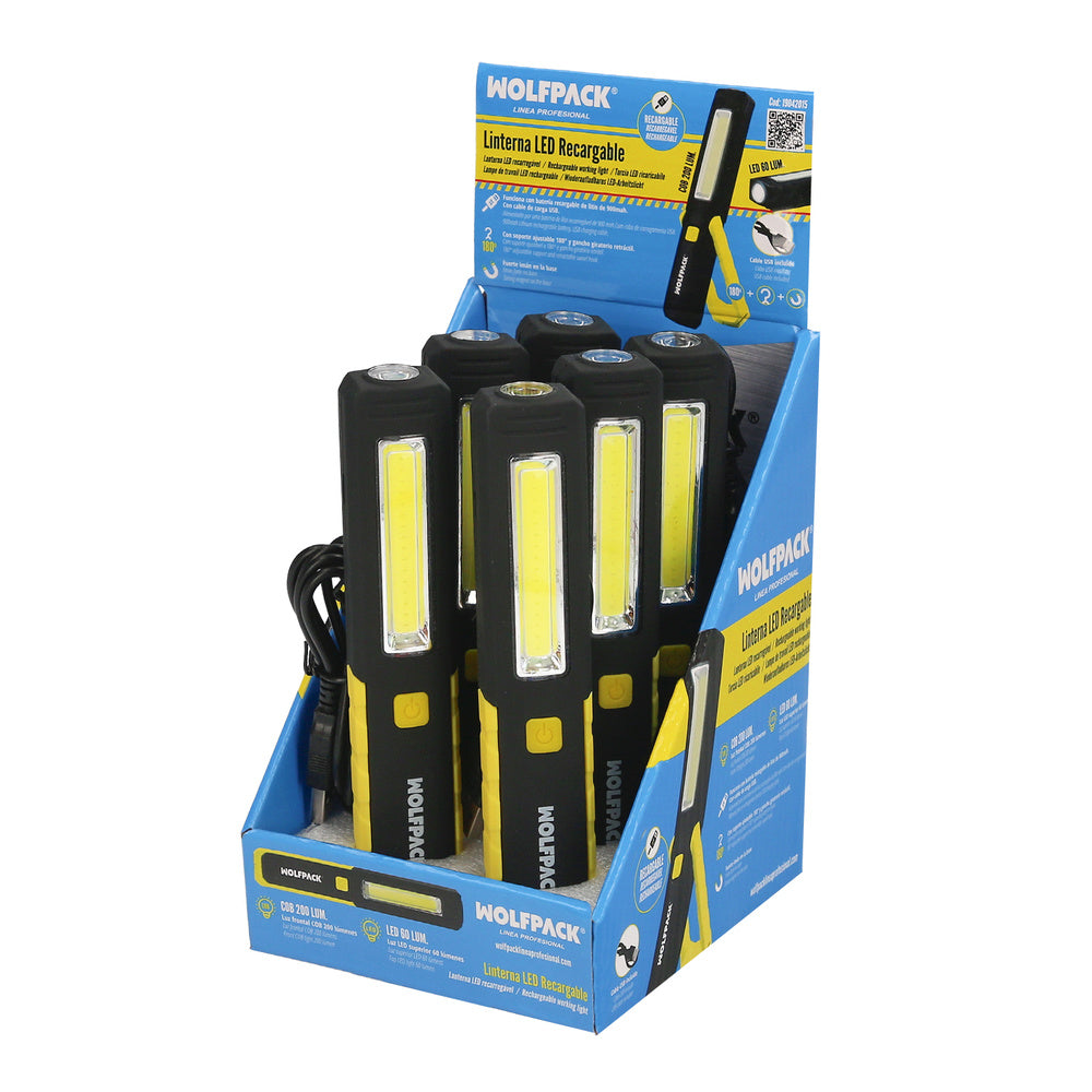 Rechargeable multi-function pen-style LED flashlight (900 mAh) 200 lumens with magnet, hook, and adjustable stand.