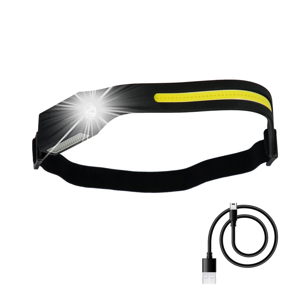 Lanterna LED de cabeça ajustável, 350 lúmens, 4 modos, fita ajustável, bateria recarregável com sensor de movimento