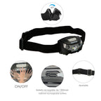 LED headlamp, lithium USB rechargeable. 3 light modes. 120 lum. On/off sensor.