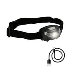 LED headlamp, lithium USB rechargeable. 3 light modes. 120 lum. On/off sensor.