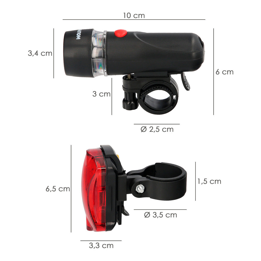 Kit luces led delantera y trasera para bicicleta / patinete. Funcionamiento a pilas.