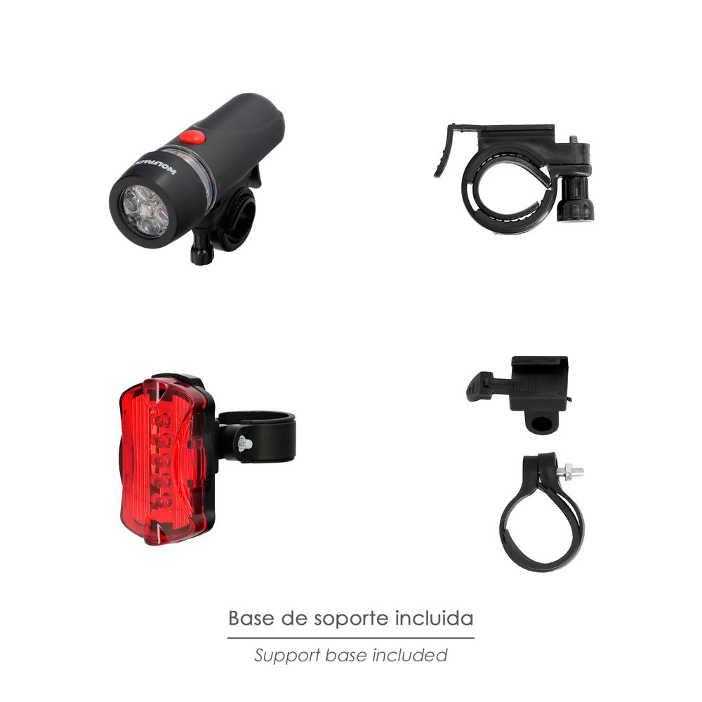 Kit de luzes LED dianteiras e traseiras para bicicleta/trotinete. Funcionamento a pilhas.