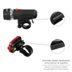 Kit luces led delantera y trasera para bicicleta / patinete. Funcionamiento a pilas.