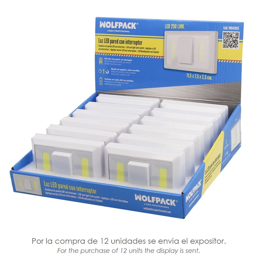 Battery-operated (4 AAA) LED wall/closet light / lantern, 250 lumens (sticker, magnet, or screw fixing)