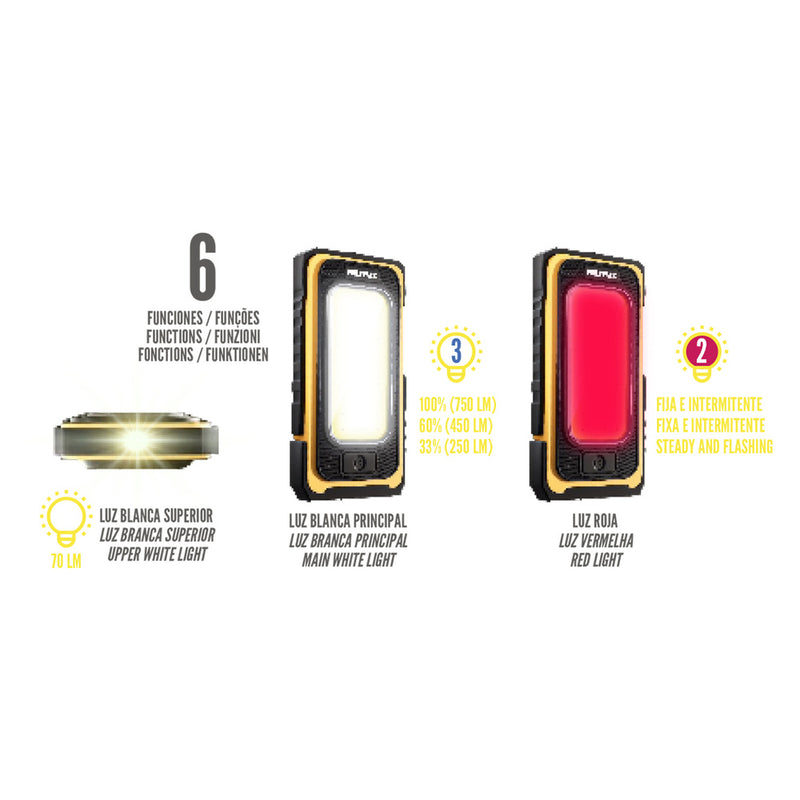 Linterna LED solar recargable 10 watt 750 lumenes