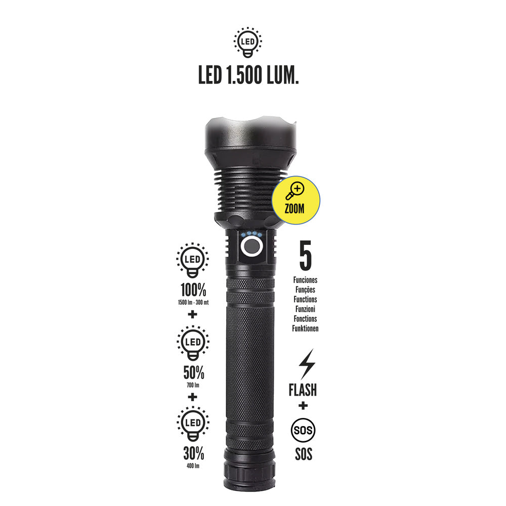 Rechargeable 1500 lumen aluminum LED flashlight
