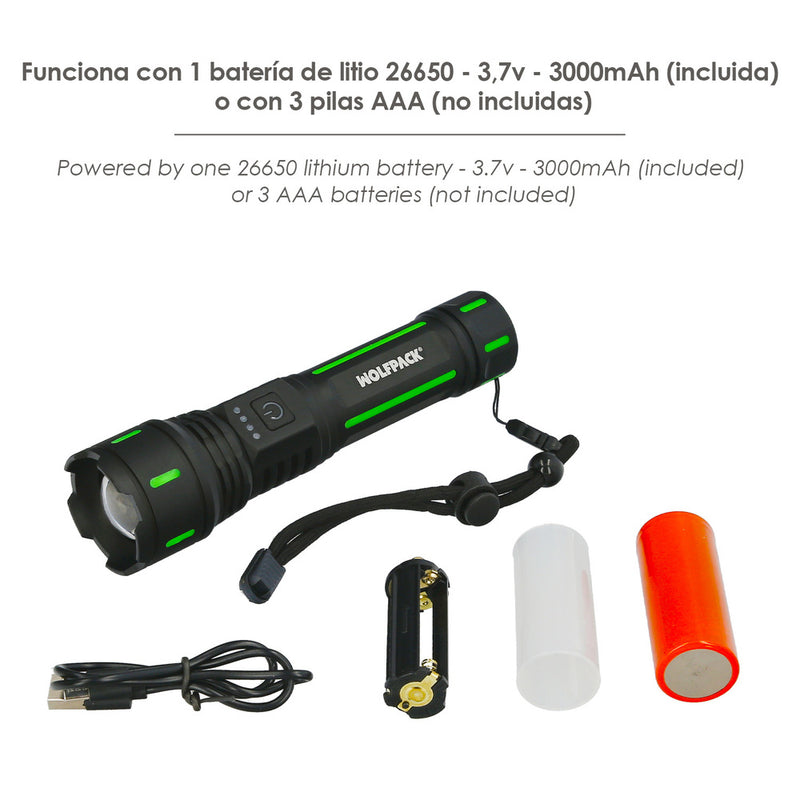 Linterna LED aluminio portatil recargable 800 lumenes