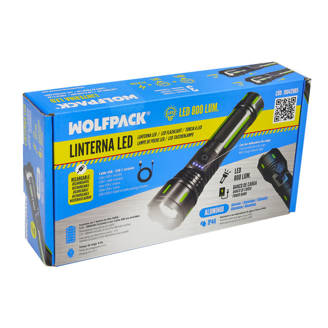 Linterna LED aluminio portatil recargable 800 lumenes
