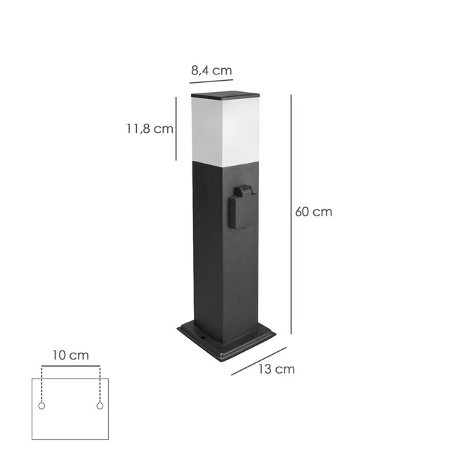Poste baliza jardín ip44 con enchufe negro