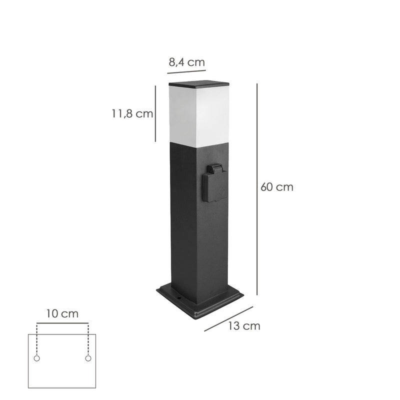 Poste baliza jardín ip44 con enchufe negro