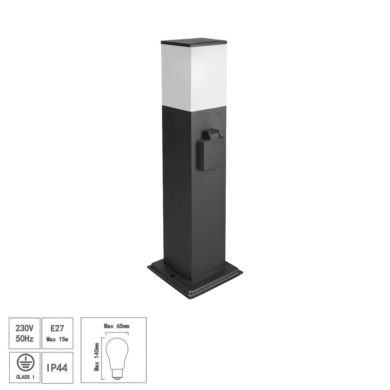 Poste baliza jardín ip44 con enchufe negro