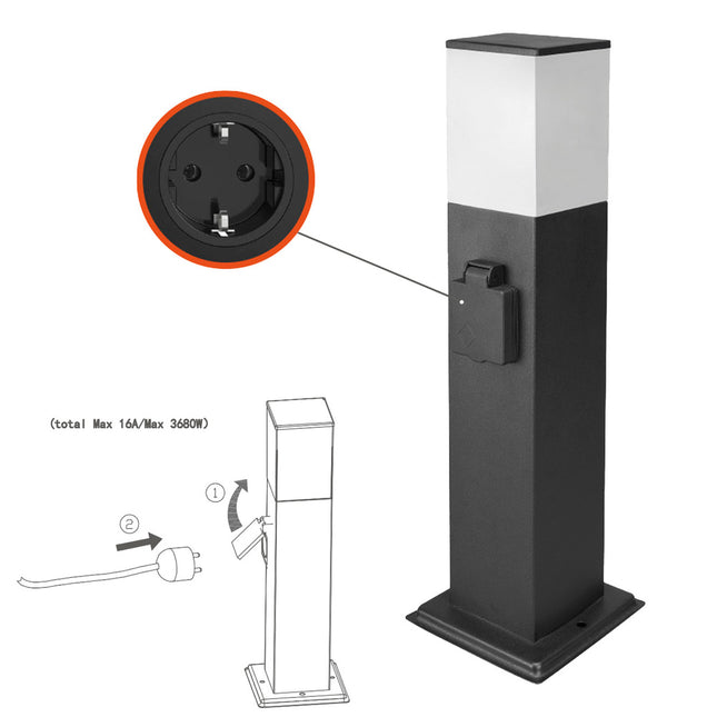 Poste baliza jardín ip44 con enchufe negro