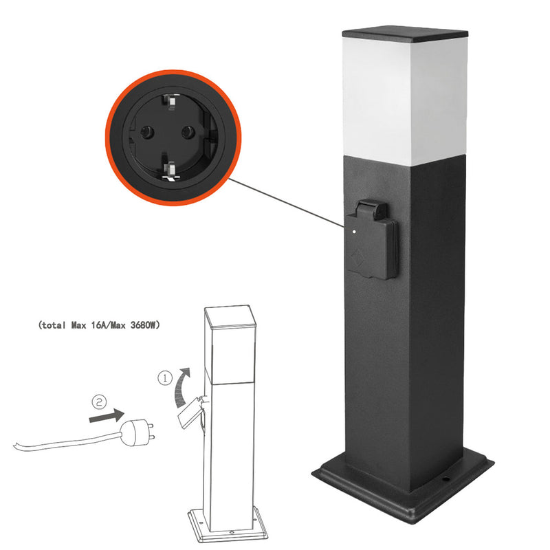 Poste baliza jardín ip44 con enchufe negro