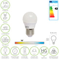 Lâmpada LED esférica E27 5 W. - 40 W. 470 lúmenes. Luz quente (3.000 °K).