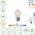 Lâmpada LED de filamento em forma de esfera, rosca E27. 4,5 watts. Equivalente a 35 watts. 470 lúmenes. Luz neutra 4000º K.