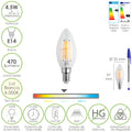 Lâmpada LED filamento vela casquilho E14. 4,5 watts. Equivalente a 35 watts. 470 lúmenes. Luz neutra 4000º K.