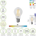 Lâmpada LED de filamento padrão rosca E27. 10 watt. Equivalente a 80 watt. 1521 lúmenes. Luz neutra 4000º K.