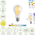 Lâmpada LED de filamento standard rosca E27. 18 watt. Equivalente a 130 watt. 2462 lúmenes. Luz quente 2.700 º k.