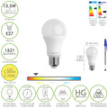 Lâmpada LED padrão rosca E27. 13,5 watts. Equivalente a 100 watts. 1521 lúmenes. Luz quente (3000º K.).