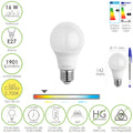 Standard LED bulb E27 screw. 16 watt. Equivalent to 130 watt. 1901 lumens. Warm light 2,700º k.