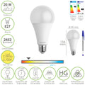 Lâmpada LED padrão rosca E27. 20 watt. Equivalente a 150 watt. 2452 lúmens. Luz quente (3000º K.)
