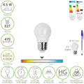 Lâmpada LED esférica rosca E27 4.5 watt. Equivalente a 55 watt. 470 lúmens. Luz neutra (4000º k)
